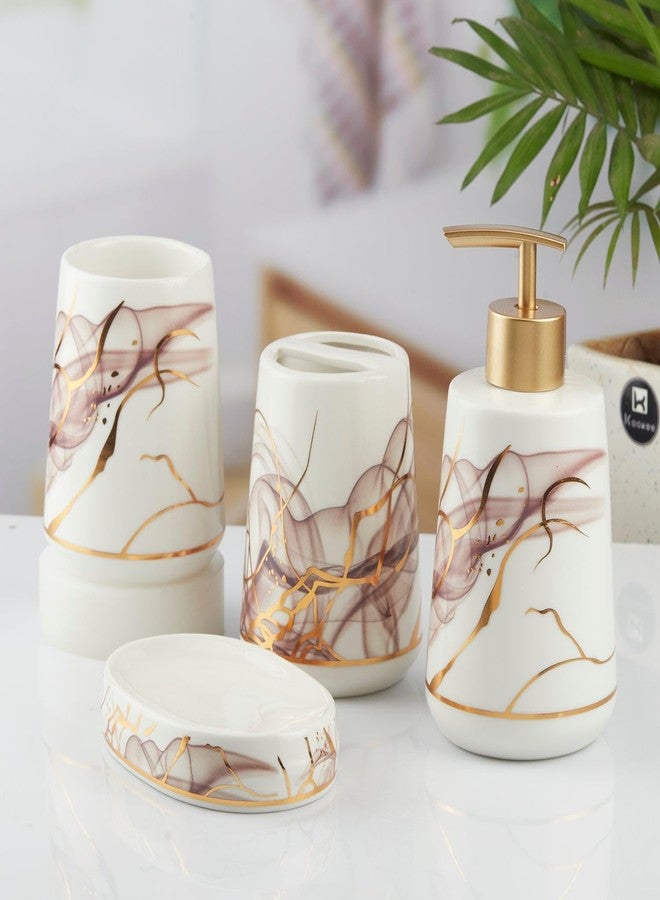 Kookee Ceramic Bathroom Accessories Set of 4, Modern Bath Set with Liquid handwash Soap Dispenser and Toothbrush Holder (9678) - Image 3